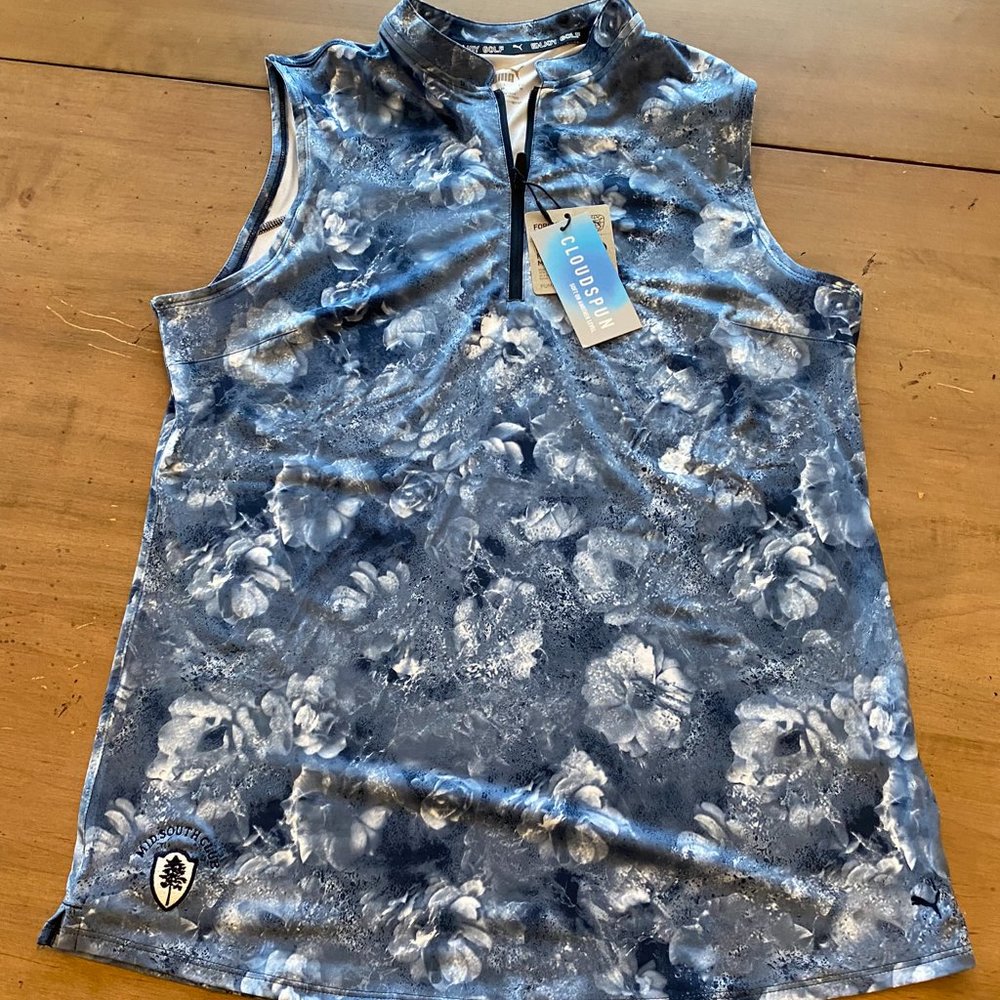 Puma Cloudspun Quarter Zip Floral Golf Sleeveless Shirt